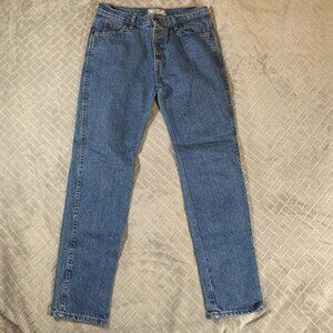 Essential Club Womens 30 Denim Jeans Blue Mom Tapered Leg Button Fly Vintage